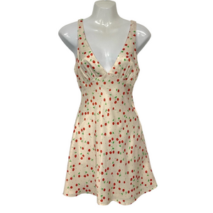 Zara cherry print mini dress XS sateen Vneck flirty skater sundress Kawaii Twee